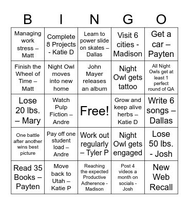 2026 Bingo Board Bingo Card