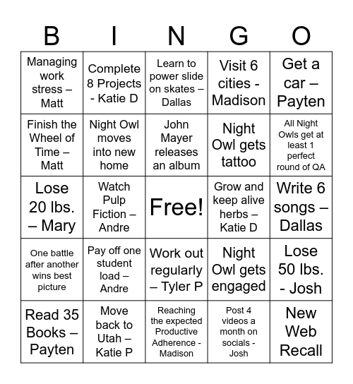2026 Bingo Board Bingo Card