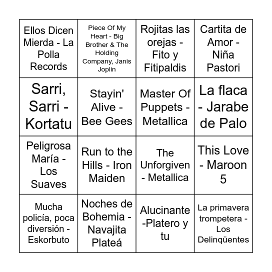 Bingo musical Bingo Card