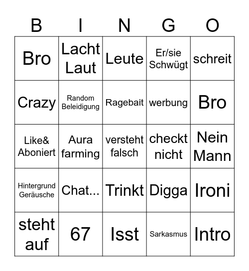 Youtube BINGO Card