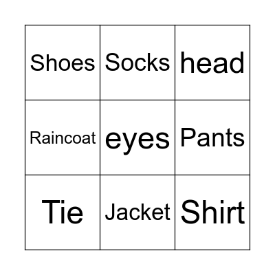 Clothes Bingo Card