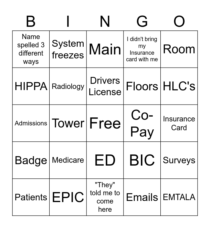 Patient Access Week 1 Bingo Card