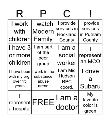 Mid Hudson RPC Bingo Card
