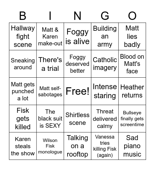 Daredevil Born Again Season 2 Bingo Card