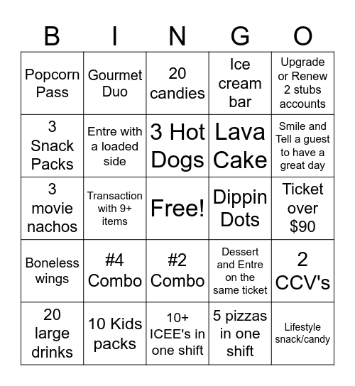 Manhattan 13 Concessions Bingo Card