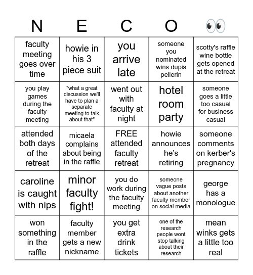 faculty retreat bingo Card