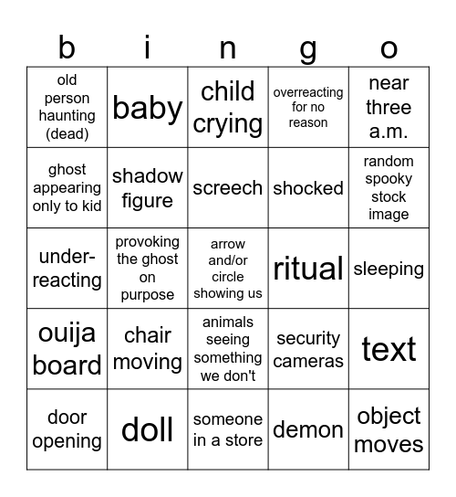 paranormal video bingo >//< Bingo Card
