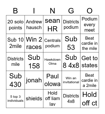 Track Bingo Card