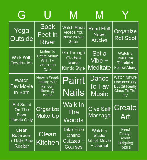 Edible Activities Bingo Card