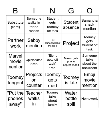 Toomey Bingo Card