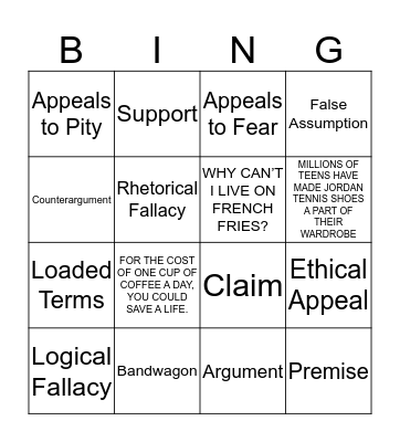 Elements of Persuasive Text Bingo Card