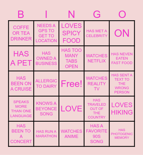 PAR Bingo Card