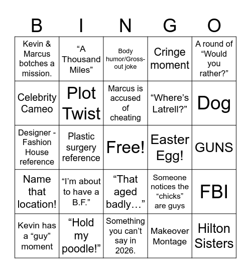 White Chicks Bingo Card
