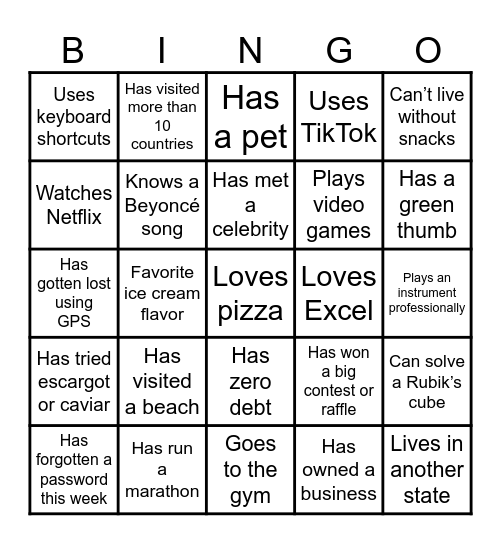 PAR BINGO Card
