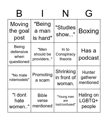 In to the Manosphere Bingo Card