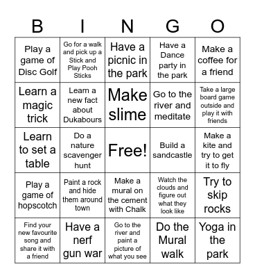 Summer of Activities Bingo Card