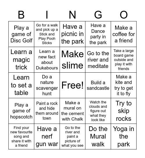 Summer of Activities Bingo Card
