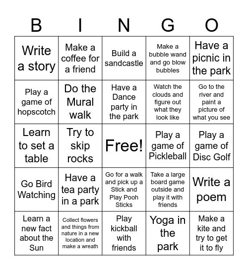 Try an Activity Bingo Card