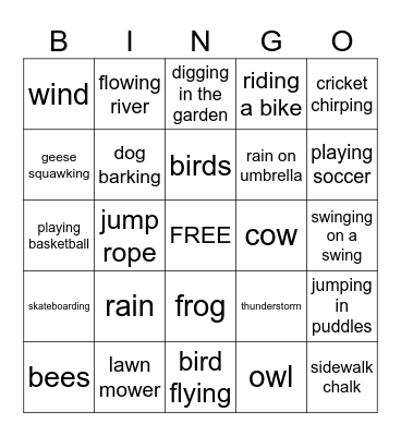 Sounds of Spring Bingo Card