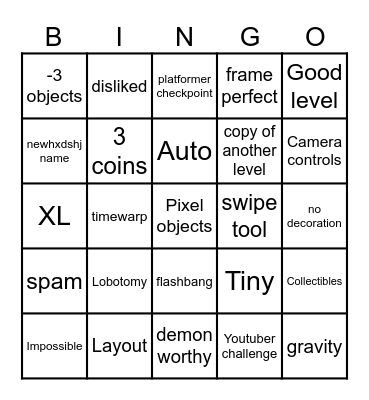 Geometry dash recent tab Bingo Card