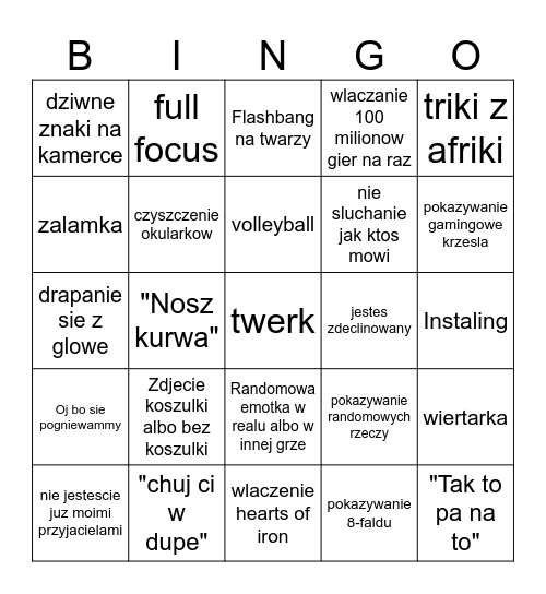 Kaki Bingo Card