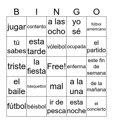 Leisure Time Bingo Card
