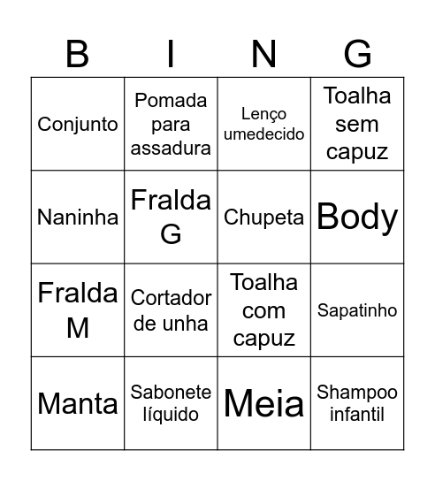 Baby Samuel Bingo Card