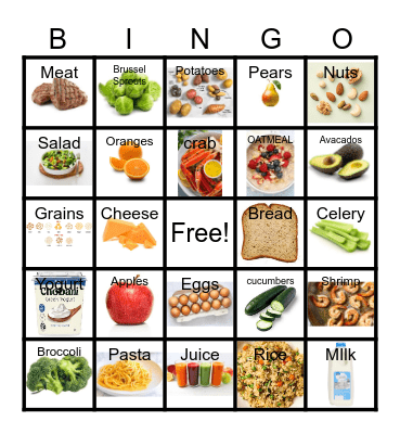 Healthy Foods Bingo Card