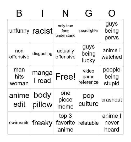 anime memes Bingo Card