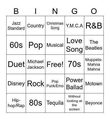 Karaoke Bingo Card