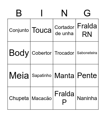 Baby Samuel Bingo Card