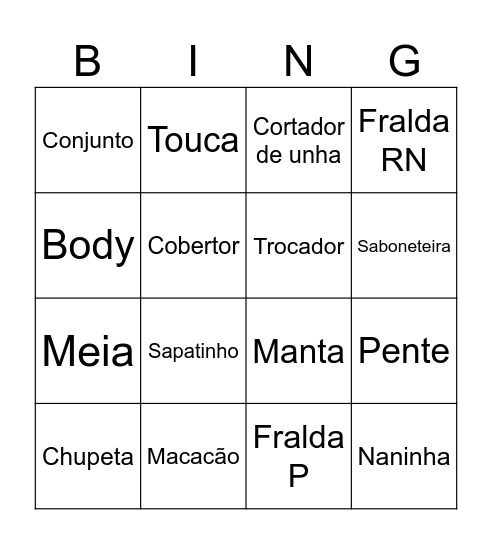 Baby Samuel Bingo Card