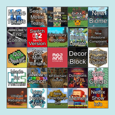 Minecraft Live Spring 2026 Bingo Card