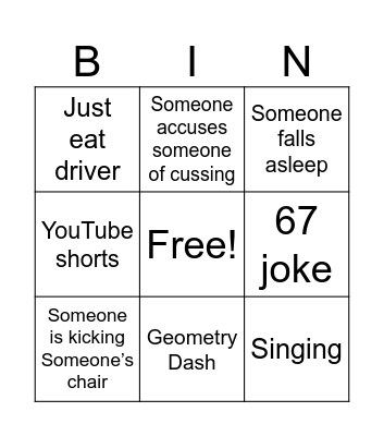 Bus ride Bingo Card