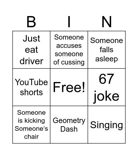 Bus ride Bingo Card