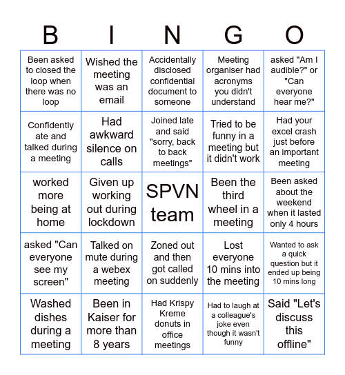 Never Have I Ever (WFH edition) Bingo Card
