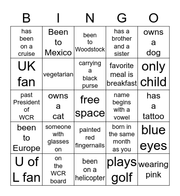 Name:______________________ Bingo Card
