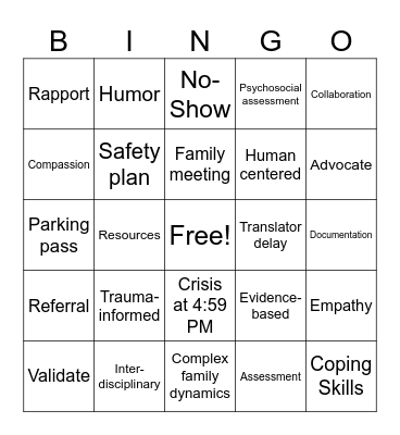 Social Work Bingo Card