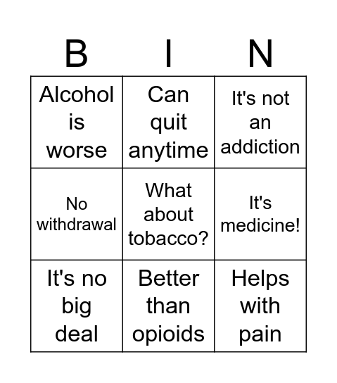 Pothead excuses Bingo Card