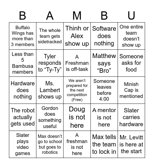 Robotics Bingo Card