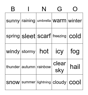 Weather Bingo Card