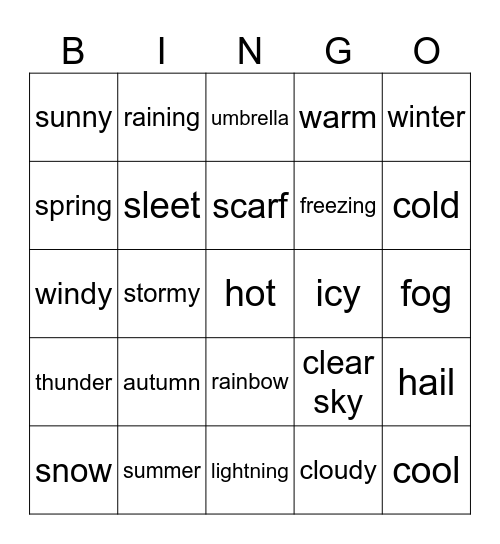 Weather Bingo Card