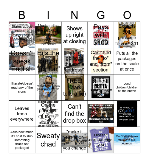 Post Office Bingo Card