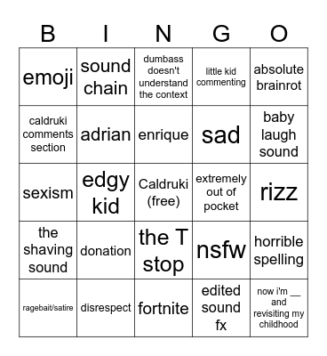 Caldruki Bingo Card
