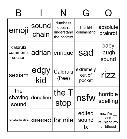 Caldruki Bingo Card