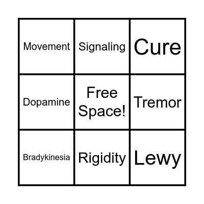 Parkinson's Disease Bingo Card