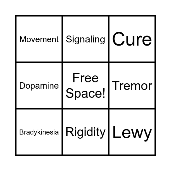 Parkinson's Disease Bingo Card
