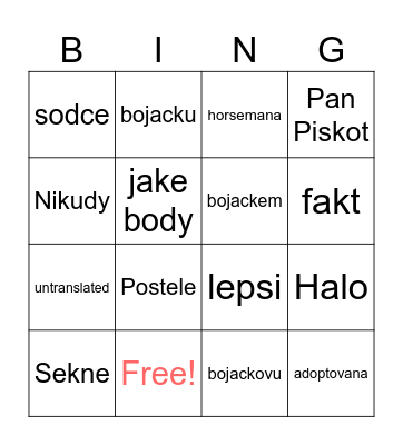 Bojackovu Horsemana Bingo Card