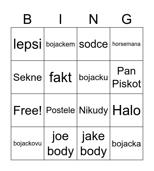 Bojackovu Horsemana Bingo Card