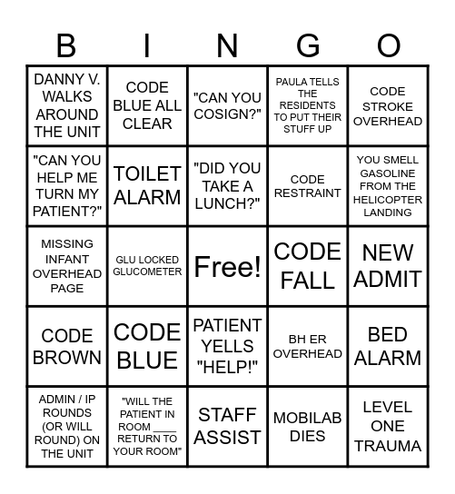 MICU BINGO Card